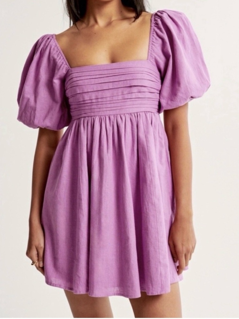 NEW Abercrombie & Fitch Emerson Purple Poplin Puff Sleeve Mini Dress Size Small